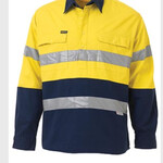 2 TONE CLOSED FRONT HI VIS DRILL SHIRT 3M REFLECTIVE TAPE - LONG SLEEVE