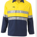 2 TONE HI VIS COOL LIGHTWEIGHT CLOSED FRONT SHIRT 3M REFLECTIVE TAPE - LONG SLEEVE